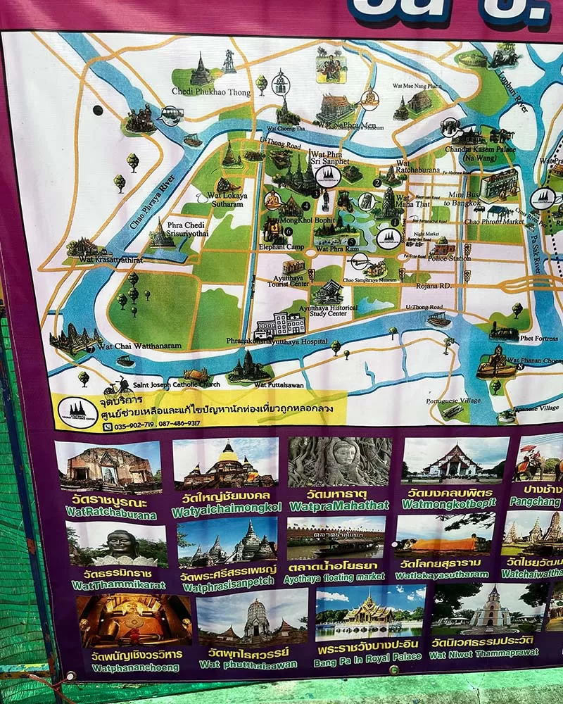Mapa chrámů v Ayutthaya