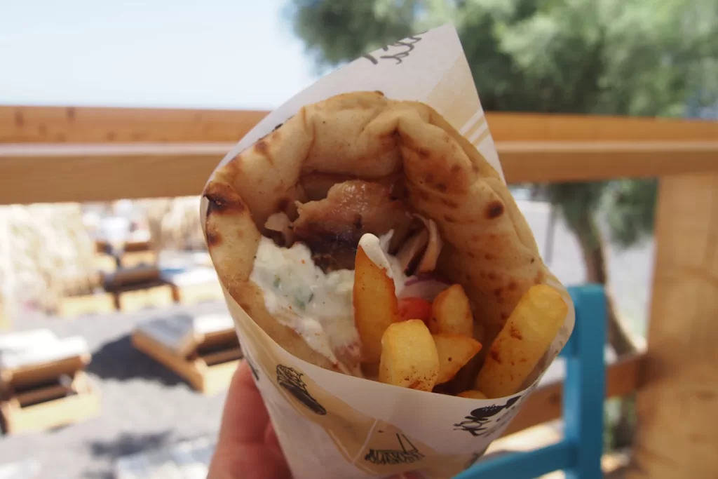 Řecký gyros v pitě, Santorini